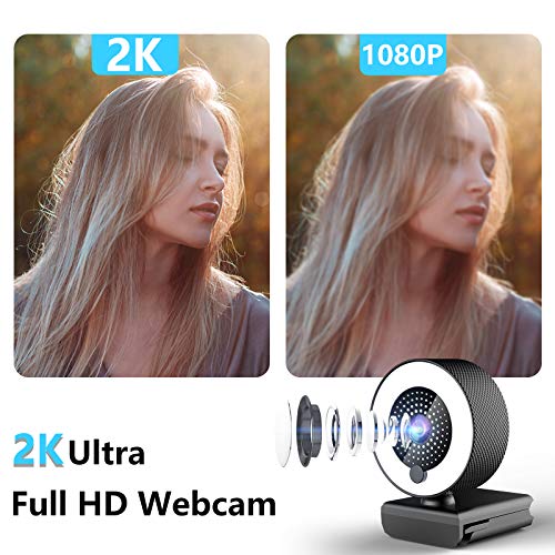 2k 웹캠 화상수업 with 마이크 Ring Light-HD Web Cam with Privacy Cover&amp;Tripod for 데스크탑,Laptop,PC,MAC,Web Cameras for Computers, Sk 미국출고 -551928