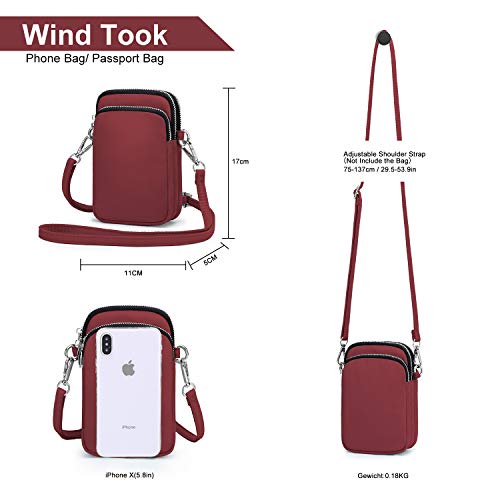 Wind Took 휴대폰 크로스백 숄더백 소형 휴대폰 케이스 지갑 카드 포켓 미니 색 레드-560117 독일출고