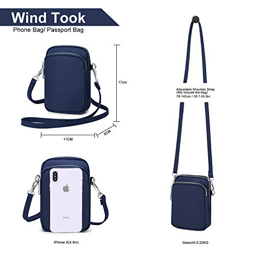 Wind Took 휴대폰 크로스백 숄더백 소형 휴대폰 케이스 지갑 카드 포켓 미니백 블루-560171 독일출고