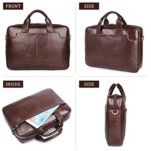 방수 가죽 랩탑 Augus Leather Laptop Briefcase for Men,Waterproof Travel Messenger Duffle Bags 15.6 Inch Laptop Bag -56033 미국출고-560330