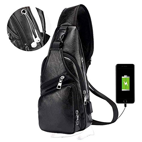 USB Charging Anti-theft Chest Bag Casual Retro Pu 숄더백 Mens Outdoor Riding Sports Messenger Bag  미국출고-560357