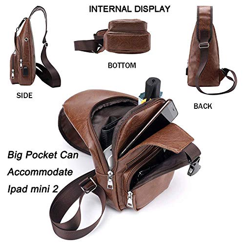 USB Charging Anti-theft Chest Bag Casual Retro Pu 숄더백 Mens Outdoor Riding Sports Messenger Bag  미국출고-560357