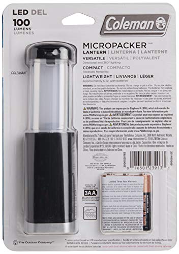 콜맨 캠핑 Coleman Micro Packer LED 랜턴, 100 L , Black, Silver  미국출고 -562827