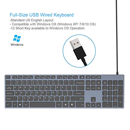 Aluminum USB Wired 키보드 with Numeric Keypad for PC Windows 10/8 / 7 / Vista/XP  미국출고 -563113
