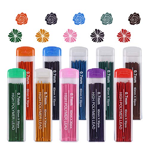 Gydandir 10 Color Set 300 Pieces Color Lead Refills 색연필 납, 0.7 mm HB 미국출고 -564252