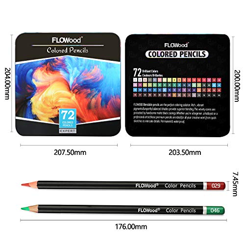 FLOWood Professional Art 색연필 72, 아티스트 품질의 완벽한 박스 포장 소프트 코어 색연필 미국출고 -564272