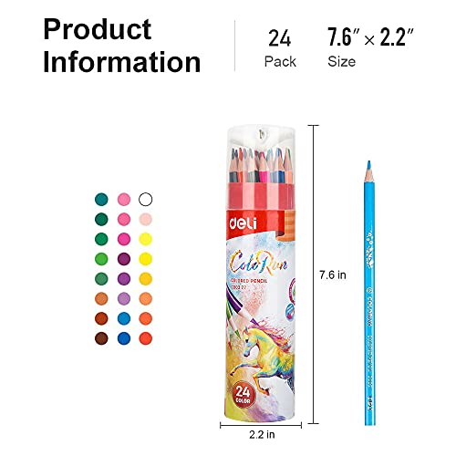 Deli 24 색연필 세트, 드로잉, 페인팅 및 스케치 용 샤프너가있는 컬러링 연필, 보관 튜브가있는 미리 깎인 생생한 연필, 학생, 교사, 성인용 쉬운 컬러링 북 미국출고 -564305