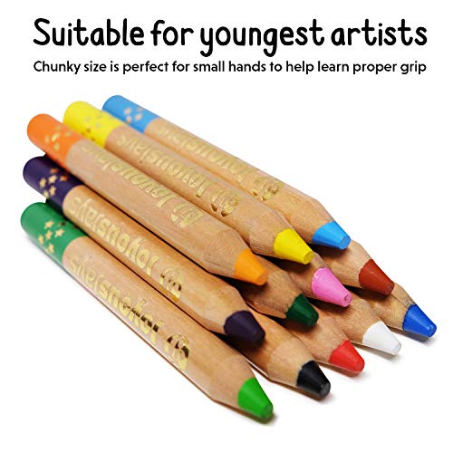 JoyousJays 3-in-1 점보 색연필 For Kids (Ages 3+) -12 색 팩-무독성 및 물 세탁 가능-왁스 크레용 및 수채화, 유아용 컬러링 연필 세트 (브러시 및 샤프너 포함)-56434 미국출고 -564342
