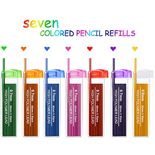 Zhehao 210 조각 컬러 리드 리필 기계식 연필 리필, 0.9mm, 7 색 미국출고 -564350