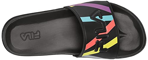 휠라 Fila Womens Drifter Lux Stripe Slide Sandal, Black/Lemon Tonic/Bluefish, 8 574327 미국출고 샌들