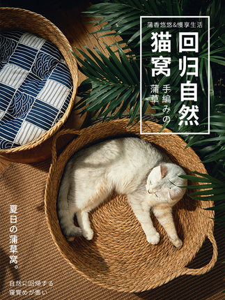 고양이집  라탄 캣츠 썸머용 넷 레드 캣츠 침대 텀블러 부들 고양이 똥개 잡기-575742