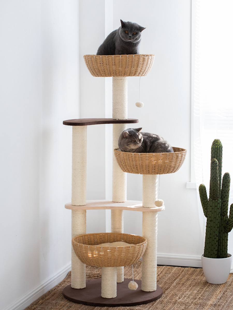 고양이집  일본 수출 고양이 캣 타워 고양이가 나무 둥지 하나로 엮어 만든 여러가지 고양이-575819