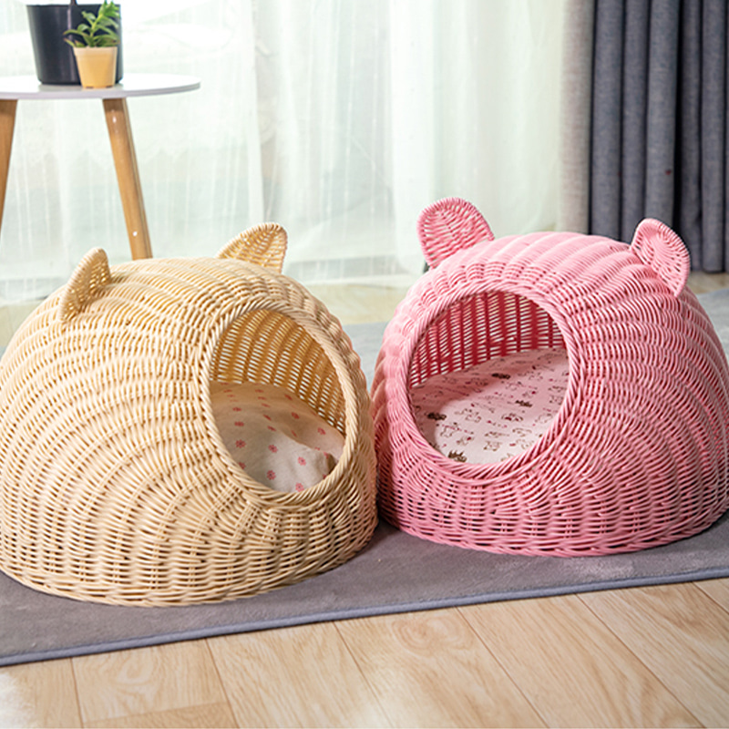 고양이집  고양이 집 물세탁 가능 넝쿨묘집 여름 공기 반폐쇄 넝쿨개집 사계통-575844