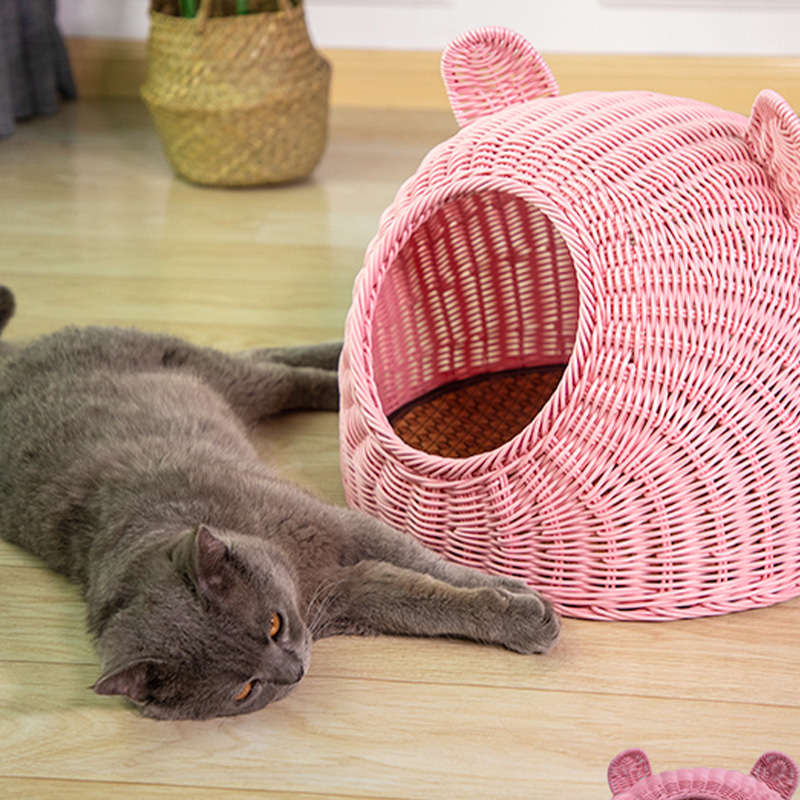 고양이집  고양이 집 물세탁 가능 넝쿨묘집 여름 공기 반폐쇄 넝쿨개집 사계통-575844