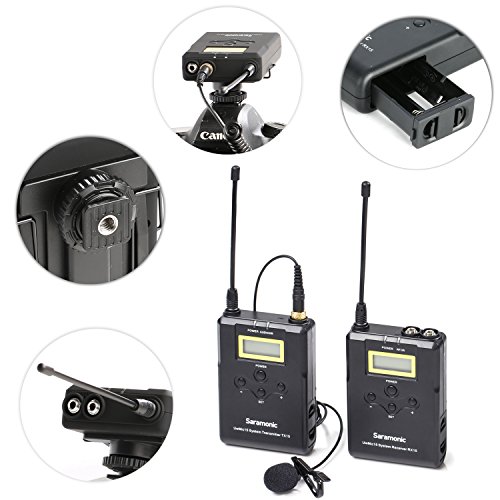 16 채널 UHF 무선 라 발리에 마이크 시스템, Saramonic UWMIC15 Wireles Lapel Mic for Video Compatible with Nikon, Canon, 소니 Sony DSLR Cam 미국출고-577541