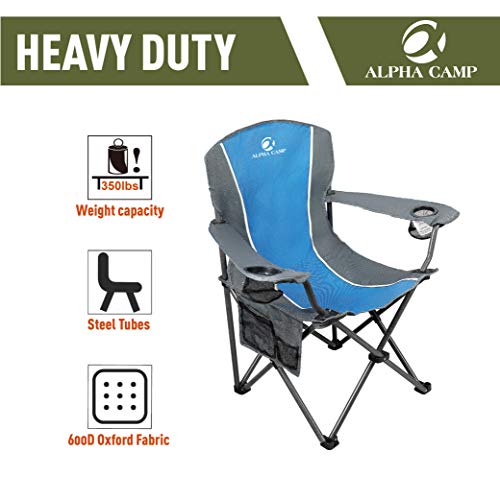 ALPHA CAMP 대형 캠핑 접이식 의자 헤비 듀티 스틸 프레임 지원 350 LBS 접이식 패딩 암 의자 컵 홀더 쿼드 요추 뒤 의자 휴대용 야외 , 실내 캠핑의자 미국출고-577826