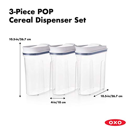 옥소 OXO Good Grips 밀폐형 POP 시리얼 디스펜서 세트, 클리어, 3 피스 시리얼 세트 [디스펜서] 미국출고-577866