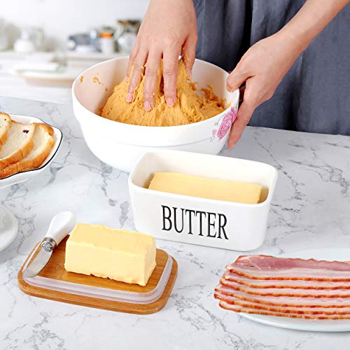화이트 버터 접시 (뚜껑 포함) 650ml 덮개가있는 버터 요리 수조에 대한 덮은 버터 접시 칼 Fliptop  미국출고-577937
