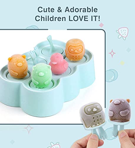 iBesten Mini Animal Cartoon Popsicle Molds, 6 Pieces BPA Free Popsicle Maker Reusable Ice Pop Molds with Sticks, 아이스크림틀  미국출고-578260