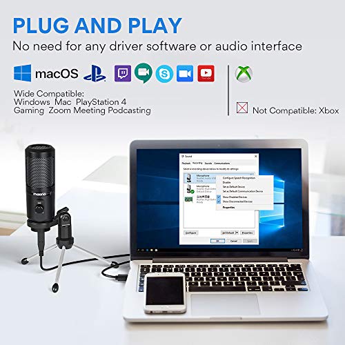 마이크 게인이 있는 USB 마이크 MAONO 192Khz 24Bit Podcast PC 컴퓨터 콘덴서 578357 미국출고 마이크