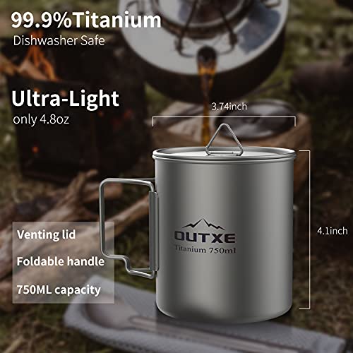 OUTXE 티타늄 냄비 750ml 뚜껑 포함 초경량 티타늄 머그 접이식 579192 미국출고 캠핑컵