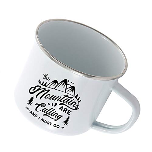 Mountains are Calling And I Must Go 재미있는 캠핑 에나멜 커피 머그 12 Oz Mountain Adventure 여행 컵 579219 미국출고 캠핑컵