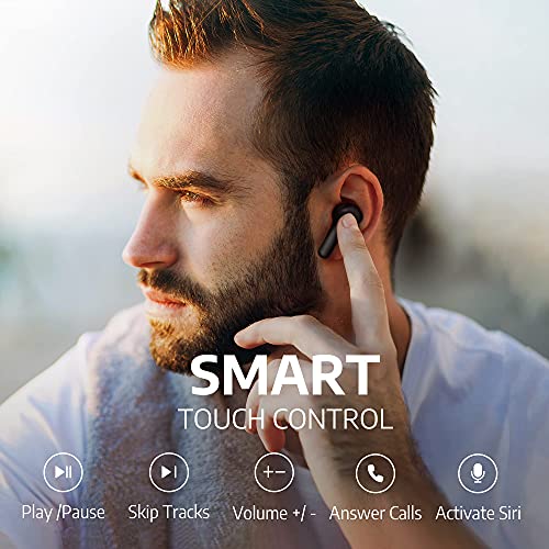 AIHOOR 무선 이어버드 충전 케이스가 있는 Bluetooth 5.0 인이어 헤드폰 내장 마이크 이어폰 터치 컨트롤 iPhone 및 Android용 579822 미국출고 이어폰