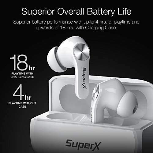 SuperX Bluetooth 5.0 무선 이어버드 충전 케이스 포함 IPX5 땀 방지 헤드셋 귀에 헤드폰 마이크 내장 579868 미국출고 이어폰