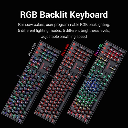 레드드래곤 K551RGBBA 기계식 게임용 및 마우스 콤보 유선 RGB LED 백라이트 104 키 585091 미국 키보드