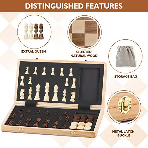 독일 나무 체스 체커 게임 접이식 보드 수제 선물-600662