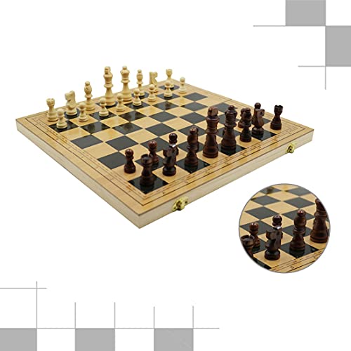독일 체스 보드 나무 전통 게임 휴대용 나무 체스 세트 가족 선물 여행-600676
