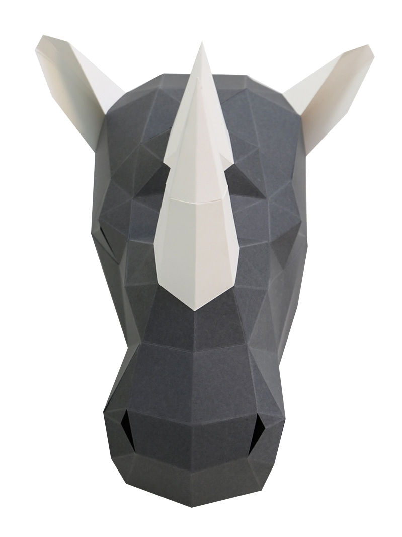동물가면 코뿔소 입체 페이퍼 마스크 수제 DIY 종이 퍼즐 모형-602771