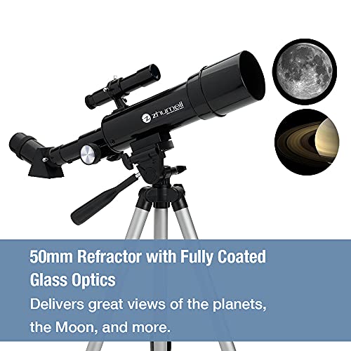 주멜 50mm 휴대 굴절 코팅유리 광학 초보자를 위한 이상적인 디지스코핑 스마트폰 어댑터 603410 미국 천체 망원경 천문 별자리