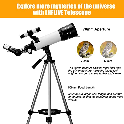 LHFLIVE 70mm 개구부 및 500mm 초점거리 굴절 (20X150X) 무선 리모컨 전화 어댑터 및 휴대 가방 포함 여행 603411 미국 천체 망원경 천문 별자리