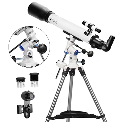 70mm 조리개 및 700mm 초점거리 전문 굴절 EQ 마운트 2개의 플라슬 아이피스 및 스마트폰 어댑터 포함 603427 미국 천체 망원경 천문 별자리