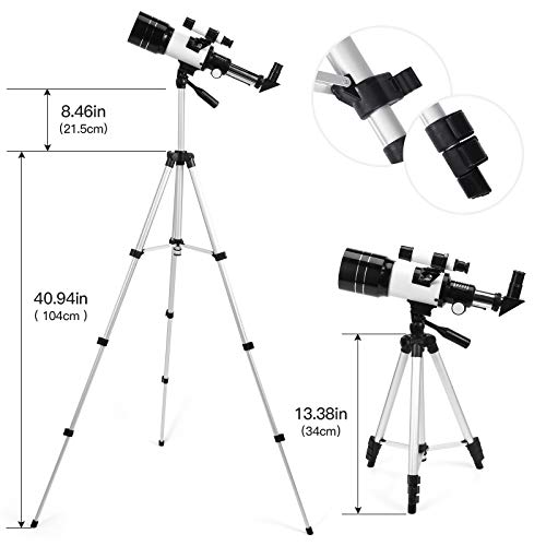70mm 조리개 300mm AZ 초보자 마운트 굴절 (15X150X) 삼각대 조절 가능 전화 어댑터 백팩 포함 여행 603573 미국 천체 망원경 천문 별자리