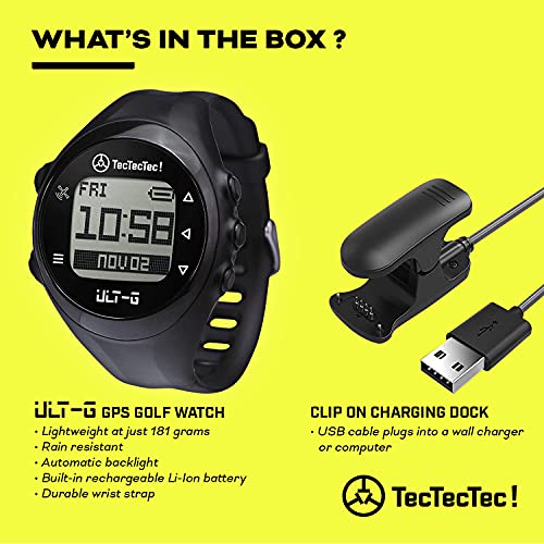 TechTec ULT G 스타일리시 경량 및 다기능 골프 GPS 워치 LCD 디스플레이가 있는 내구성이 뛰어난 손목 밴드 605162 미국 시계
