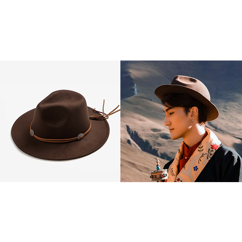 카우보이 모자 소품 티베트 모자 서부 캐주얼 선캡 스웨이드-605525