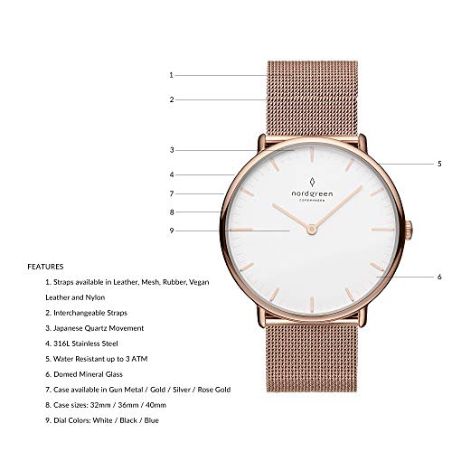 노드그린 스칸디나비아 디자인 시계 쿼츠 로즈 골드 화이트 손목시계-610788