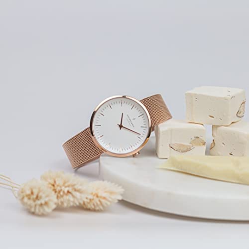 노드그린 스칸디나비아 디자인 여성용 시계 쿼츠 골드 화이트 손목시계-610790