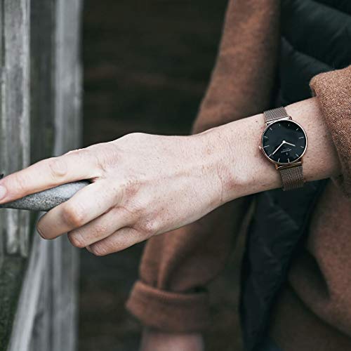 스칸디나비아 디자인 쿼츠 로즈 골드 블랙 손목시계-610806