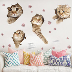 스티커 인테리어 벽지 3D 입체 벽 스티커 그림 귀여운 고양이 침실 벽지 벽-509863
