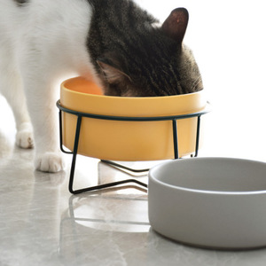 반려동물 고급 식기 스탠드 도자기 고양이 그릇 철제 고양이 식량 그릇 강아지 그릇 식수 그릇-514824