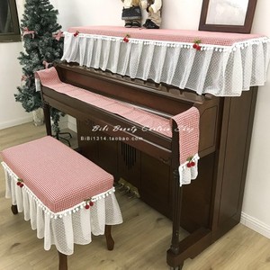 피아노 커버 피아노덮개 마소몽 전원 레드블루 체크 피아노 커버타올 피아노걸상-513034
