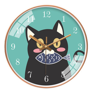 고양이 벽시계모던 심플 패션 꼬리흔들기 캐릭터 귀여운 동물 고양이-519539