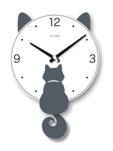 고양이 벽시계심플 스윙 괘종 거실 정음 패션 우드 시계 북유럽-519540