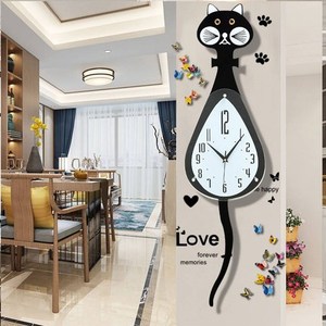 고양이 벽시계귀여운 고양이 큐티 괘종 거실 모던 심플 시계 패션 캐릭터-519617