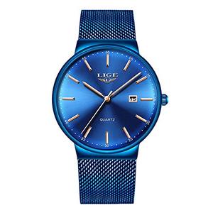 LIGE 남성 시계 UltraThin 방수 Stainless Steel Mesh Wrist Watches Bussiness Dress with Date 아날로그 미국출고 -538135