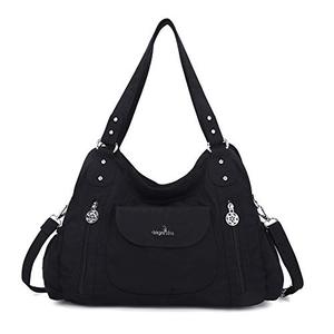 Women Handbags Shoulder Bags Washed Leather Satchel 토트백 여성가방 Bag Mutipocket Purse (5737 White Gray)  미국출고-560473