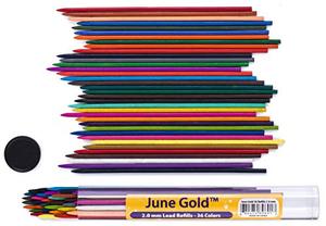June Gold 36 가지 색상의 2.0mm 납 리필, 굵은 및 90mm 높이, 36 가지 고유 색상, 사전 연마, 파손 및 얼룩 방지 미국출고 -564338